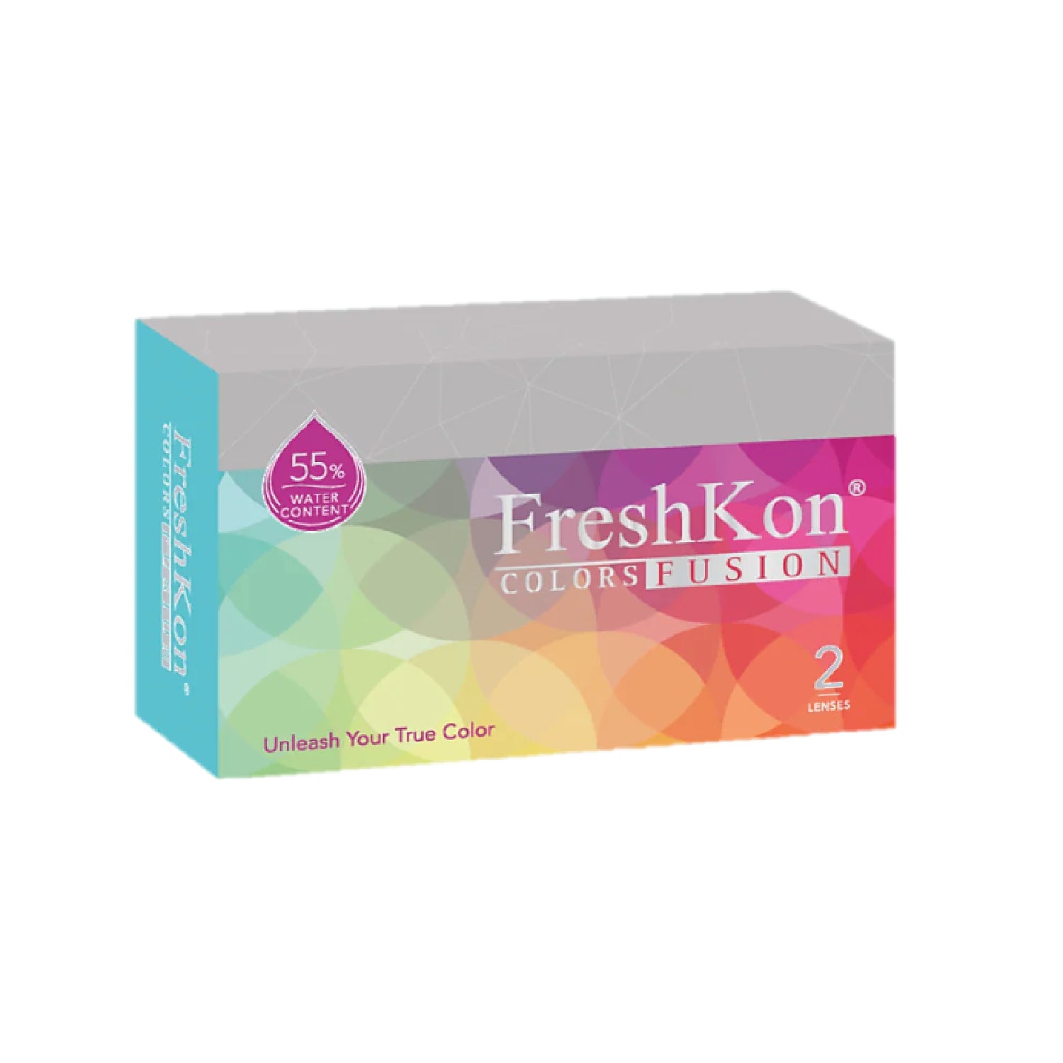Caja de FreshKon Colors Fusion, 2 lentes de contacto, 55% de contenido de agua, efecto big-eye.