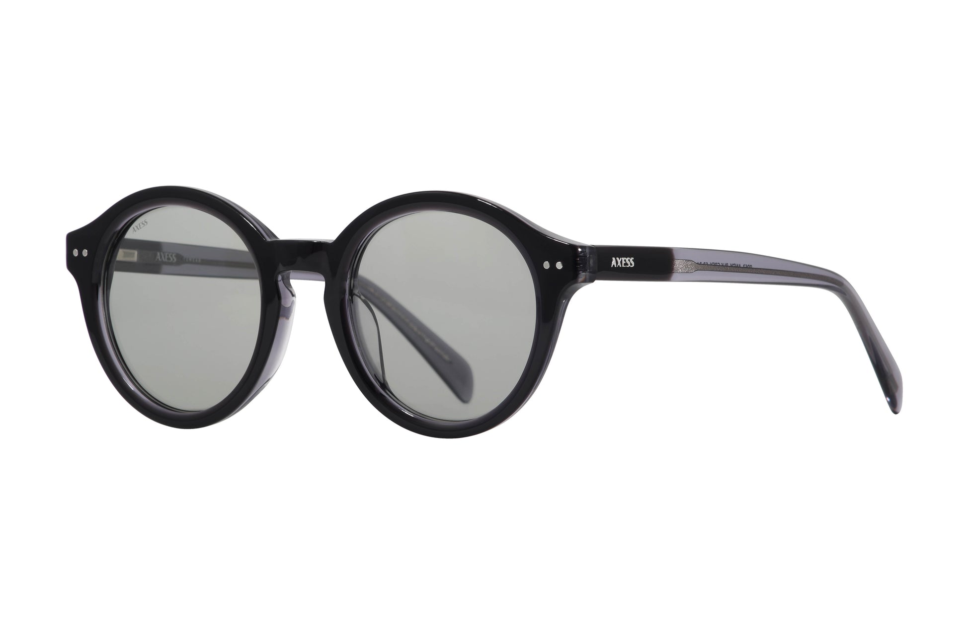 Lentes solares unisex AXESS de color negro, estilo redondo, modelo 9063 ANDY BLK GREY, material acetato.