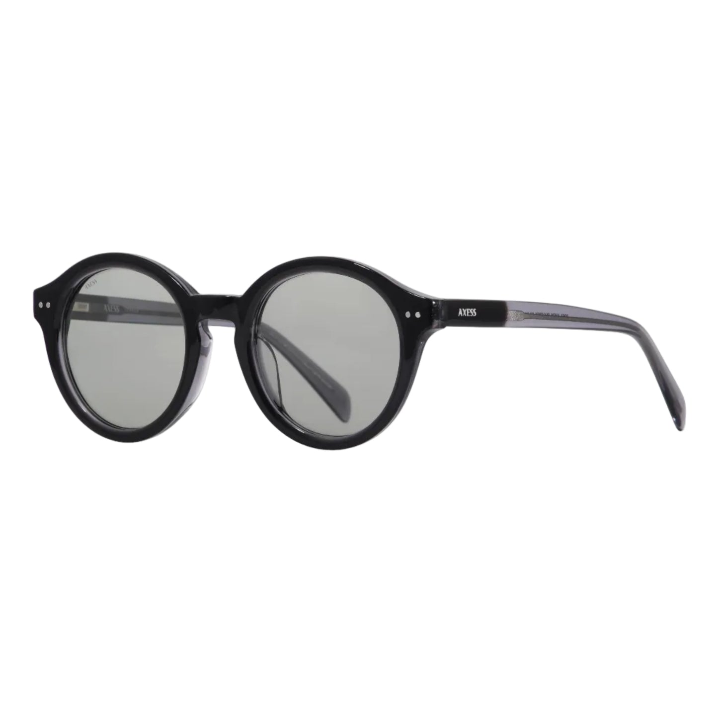 Lentes solares unisex AXESS de color negro, estilo redondo, modelo 9063 ANDY BLK GREY, material acetato.