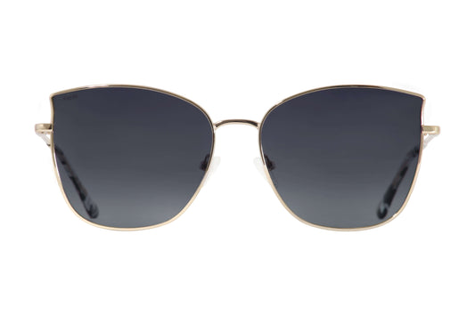 Lentes solares AXESS modelo 9064 ZOE L. GOLD, estilo mariposa en color amarillo, aro completo para mujer.