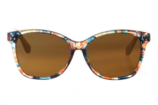 Lentes solares para mujer marca AXESS, modelo 9031 orange-blue, estilo gato, color demi, armazón acetato.