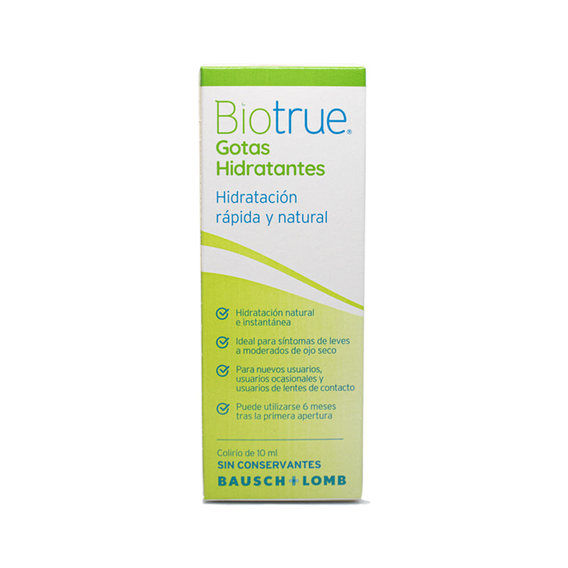 Gotas Hidratantes Biotrue 10 ml, hidratación rápida y natural, sin conservantes, Bausch + Lomb.