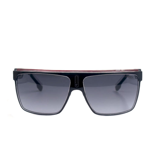 Lentes de sol masculinos CARRERA 22N-T40, diseño cuadrado en negro y rojo, protección UV, armazón completo.
