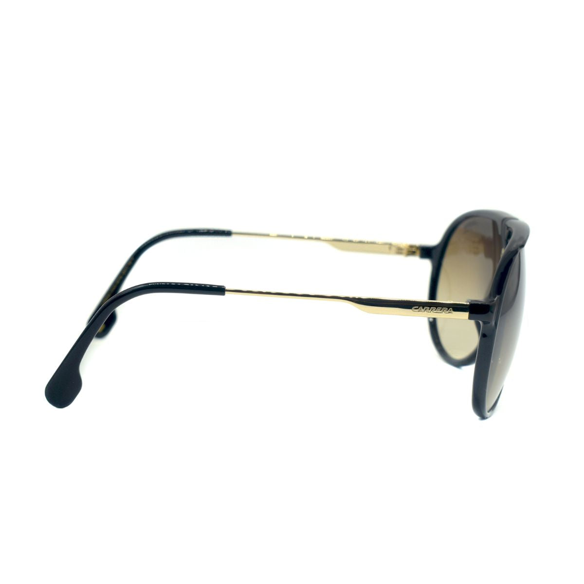Lentes de sol para mujer CARRERA 1034S-807 en color negro brillante, estilo aviador con lentes dorados. Elegancia y confort.