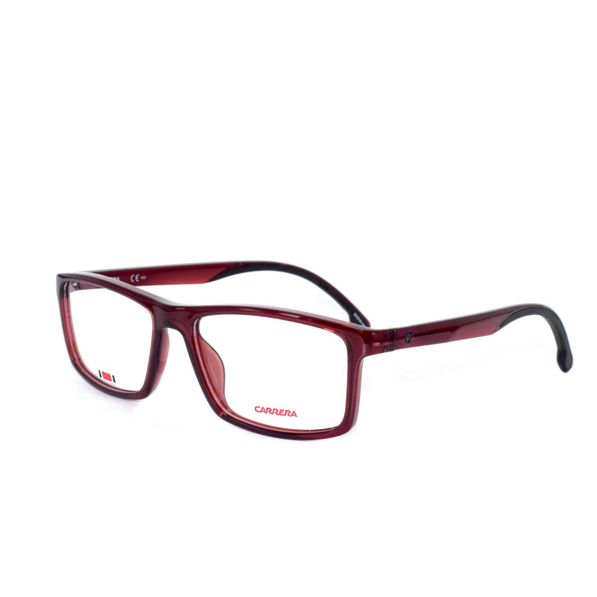 Lentes oftálmicos rojos Carrera 8872-MEG para hombre, armazón rectangular de acetato, elegante y contemporáneo.