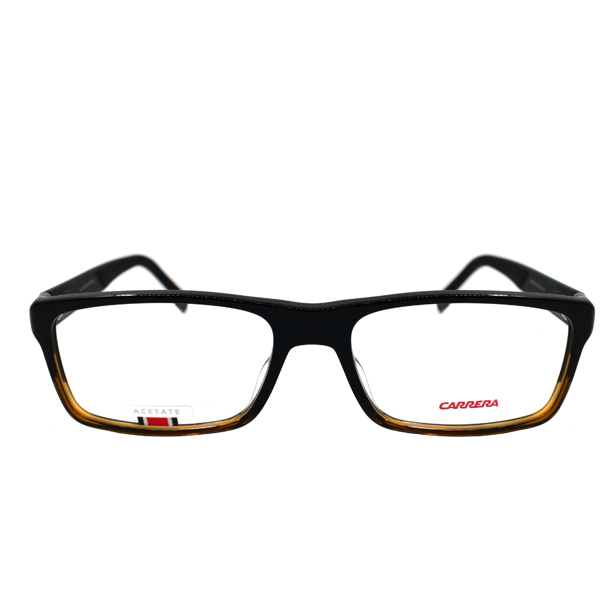 Lentes oftálmicos para hombre CARRERA modelo 8852-R60 con diseño rectangular color negro y café.
