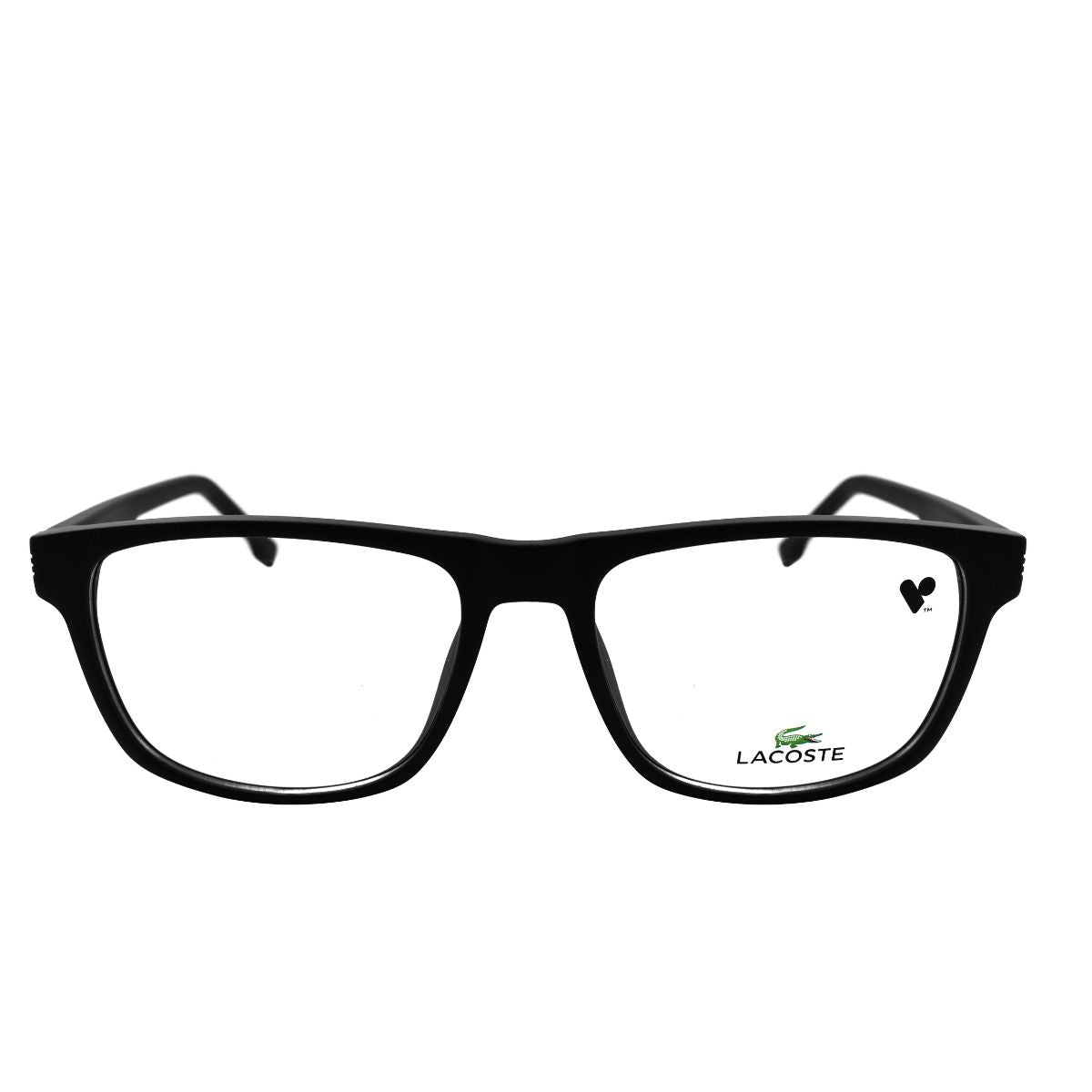 Gafas oftálmicas Lacoste L2887-002 rectangulares en negro matte, estilo moderno para hombres.