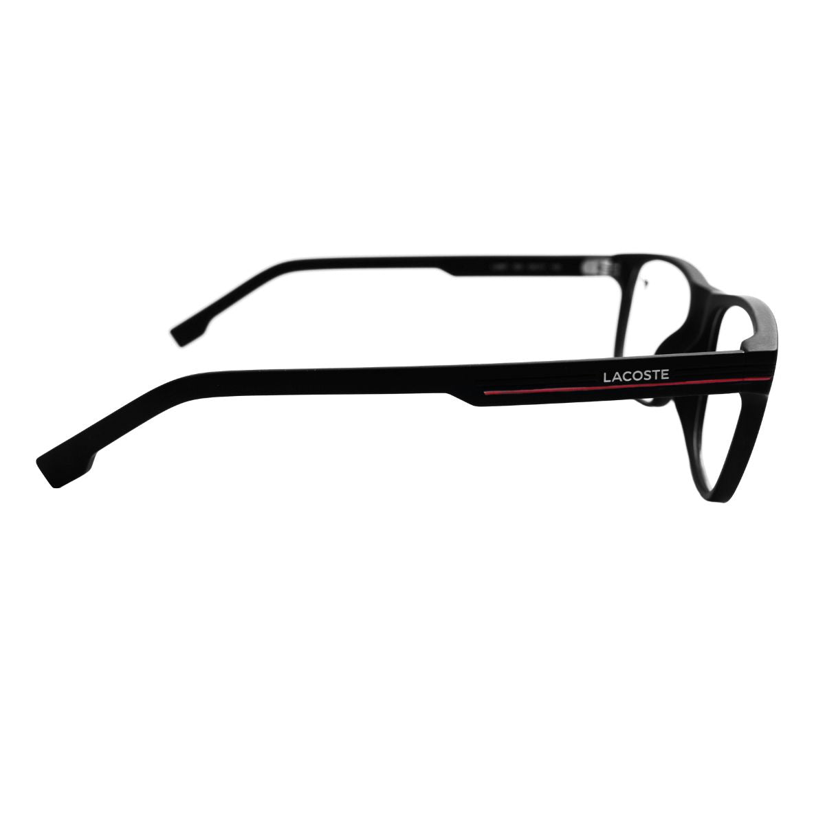 Lentes oftálmicos LACOSTE rectangulares en negro matte, diseño moderno y cómodo, modelo L2887-002 para hombre.