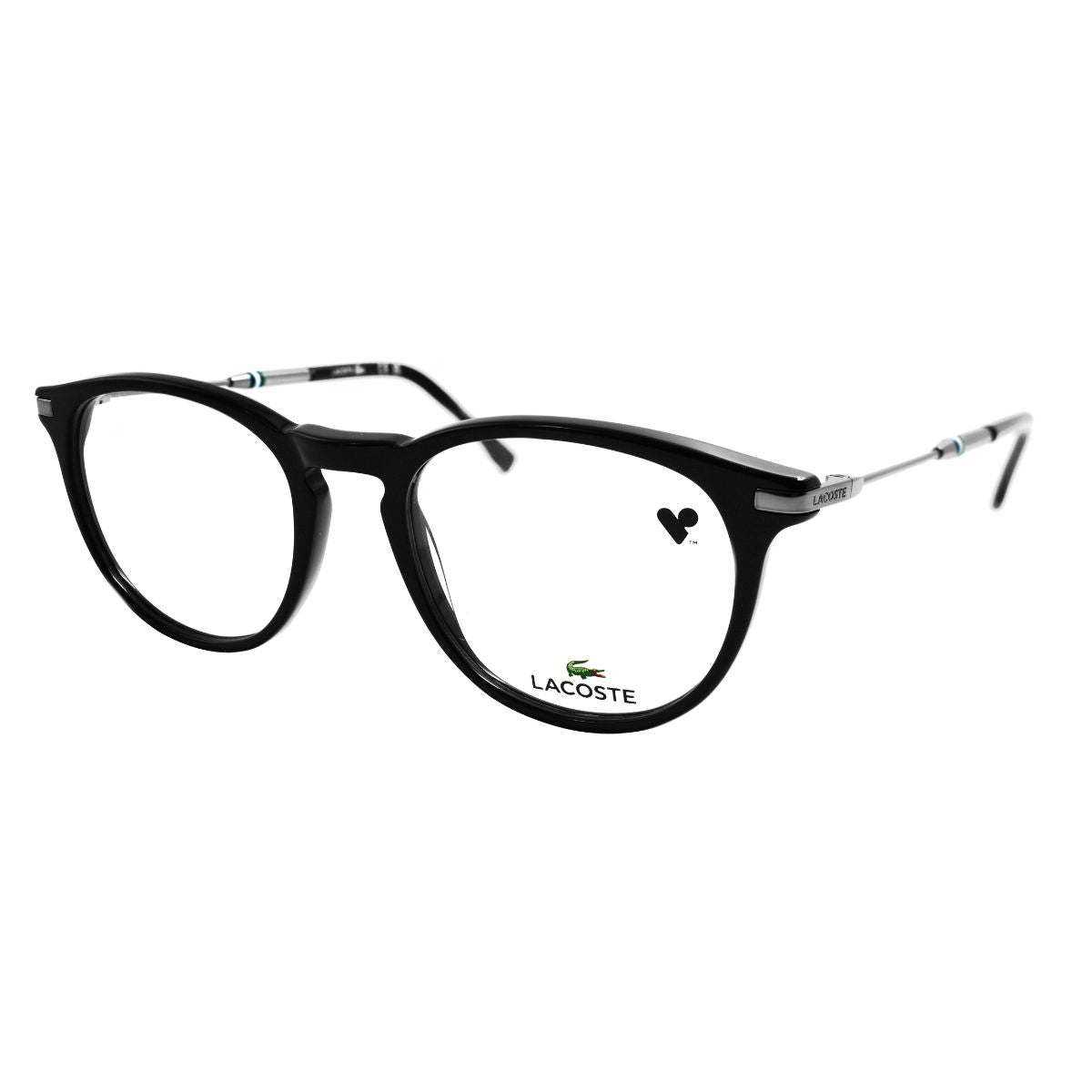 Gafas oftálmicas LACOSTE modelo L2918-001 en color negro, armazón redondo, ideal para hombres, diseño minimalista y elegante.