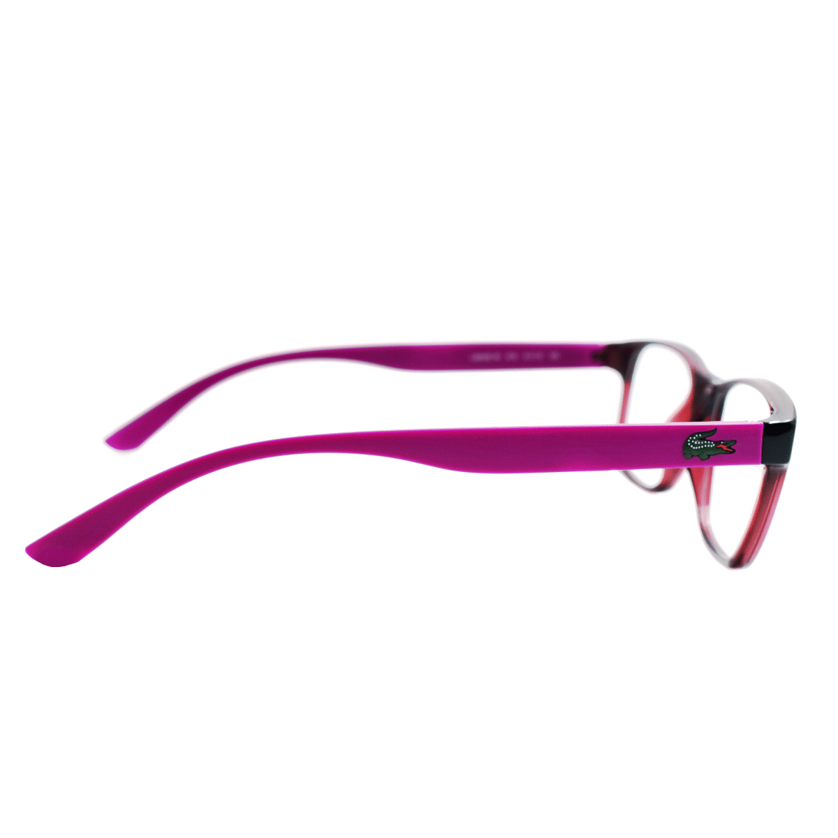 Lentes oftálmicos rectangulares para mujer de Lacoste, color vino con rosa, modelo 3804BMI-615. Estilo elegante.