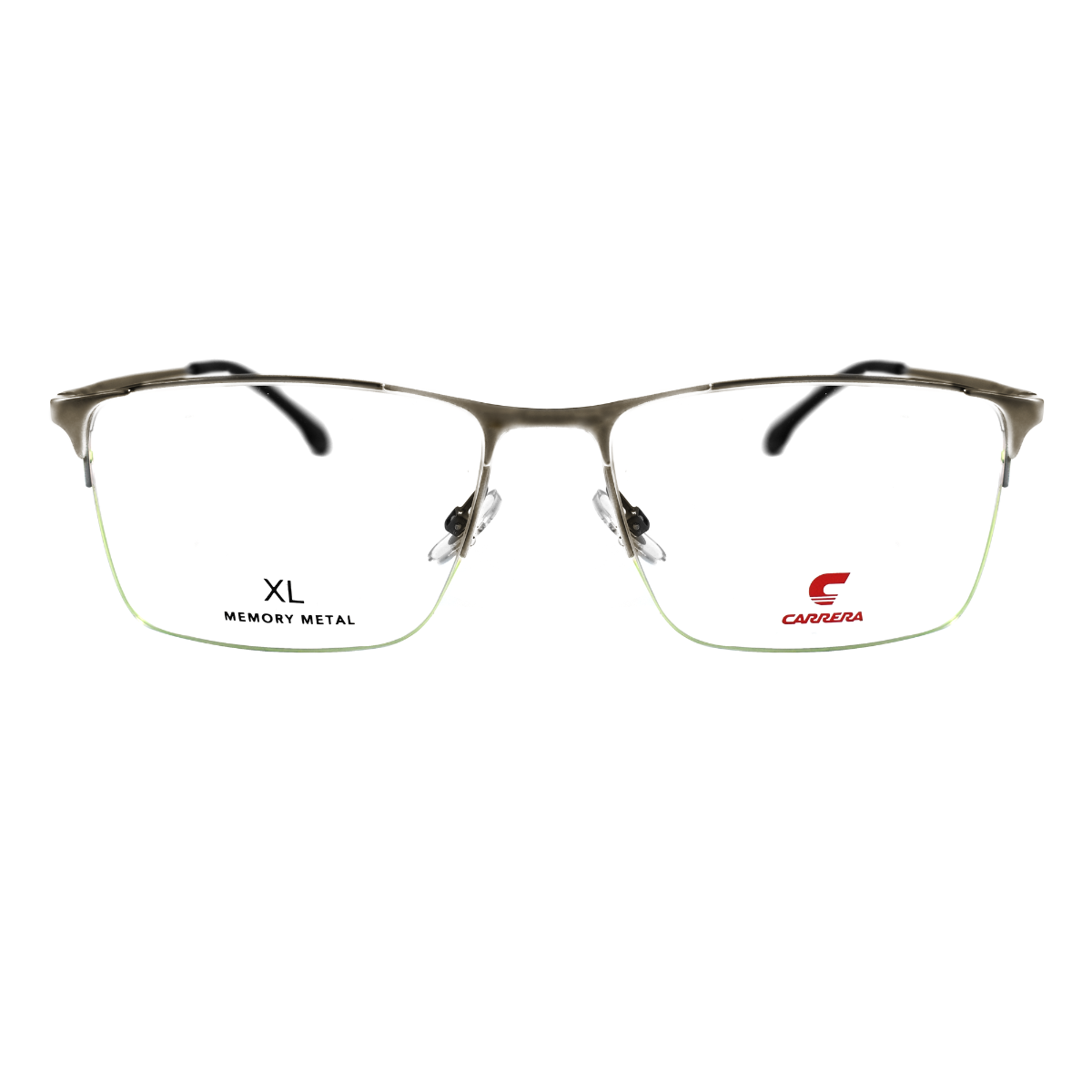 Lentes ópticos para hombre marca CARRERA, modelo 8906-4JL, armazón rectangular en color plateado con detalles verdes.
