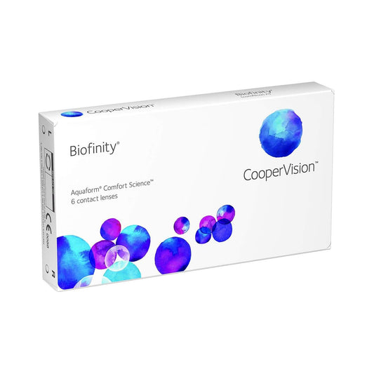 Lentes de contacto Biofinity (6 unidades) de CooperVision con tecnología Aquafom para confort diario.