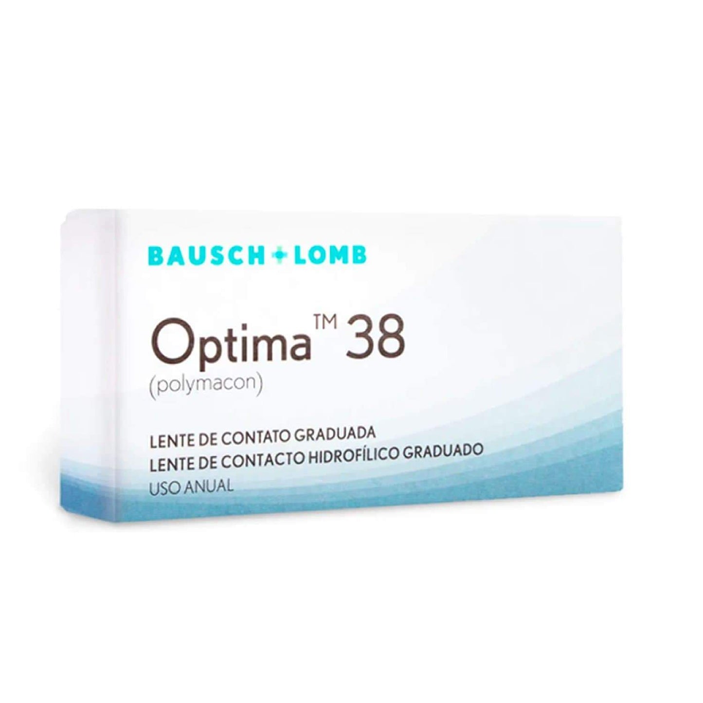 Lente de contacto Optima 38 de Bausch+Lomb, desechable anual para miopía, hidrofilico, uso anual.