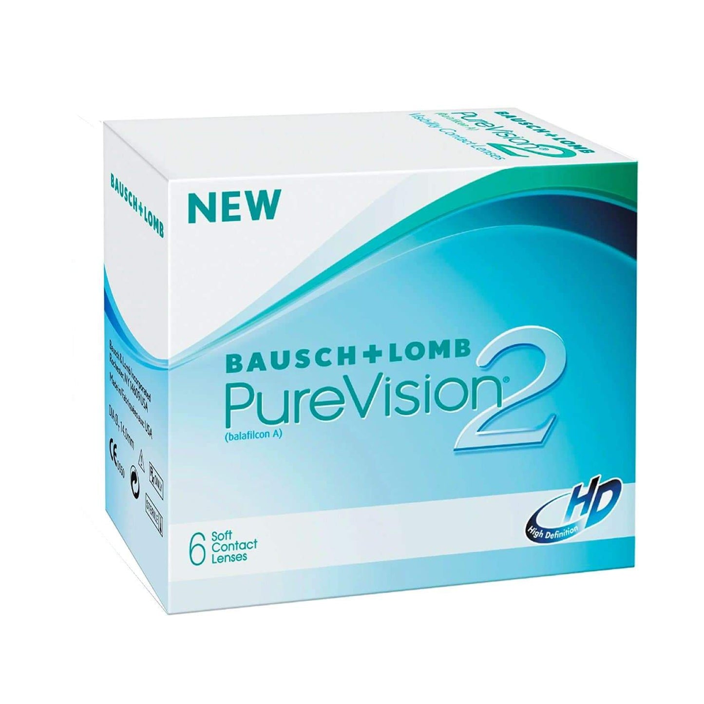 Bausch + Lomb PureVision 2, 6 lentes de contacto, tecnología HD Optics, mensual, para miopía e hipermetropía.