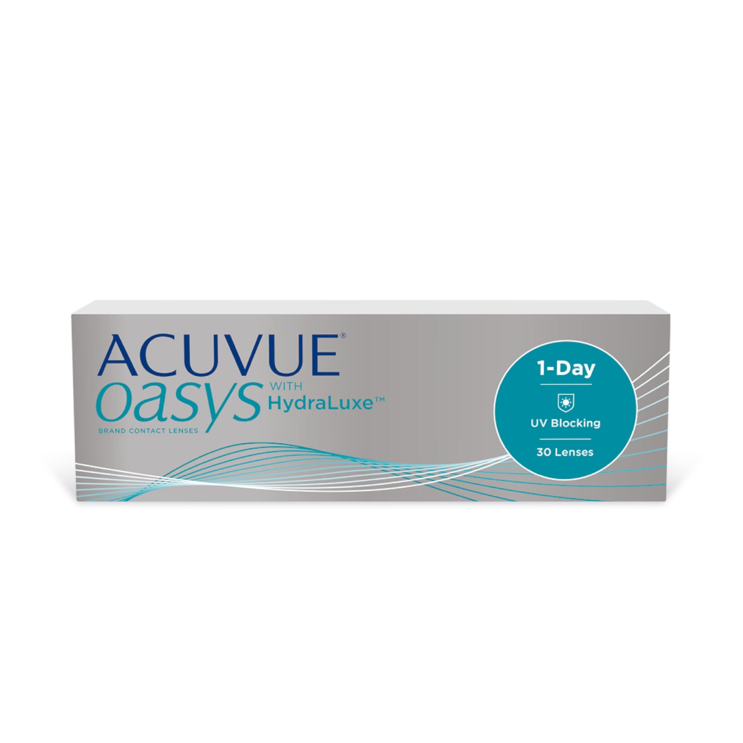 Acuvue Oasys 1-Day, 30 lentes de contacto desechables, tecnología HydraLuxe, protección UV, comodidad diaria.