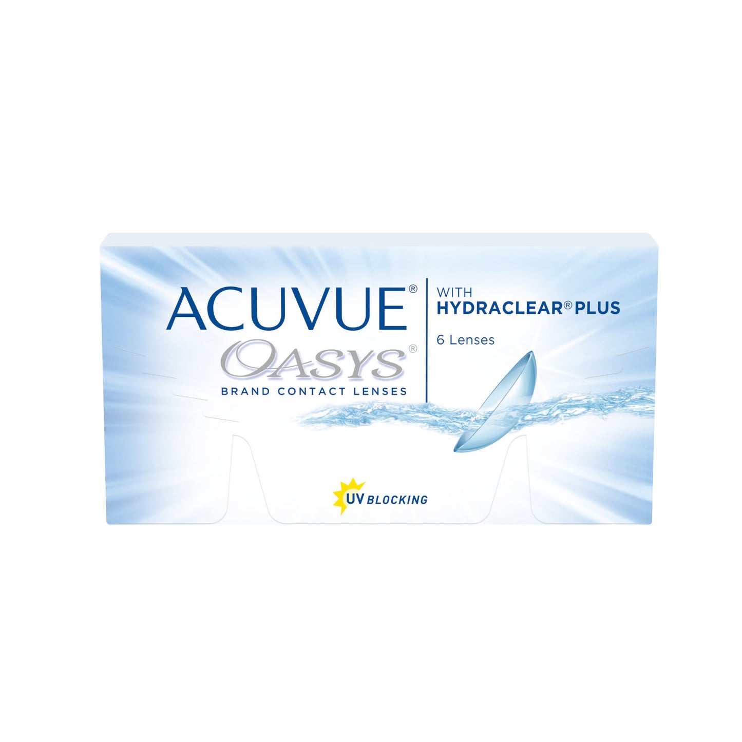 Acuvue Oasys, 6 lentes de contacto quincenales, con Hydraclear Plus, bloqueadores UVA y UVB, cómodos para miopía e hipermetropía.