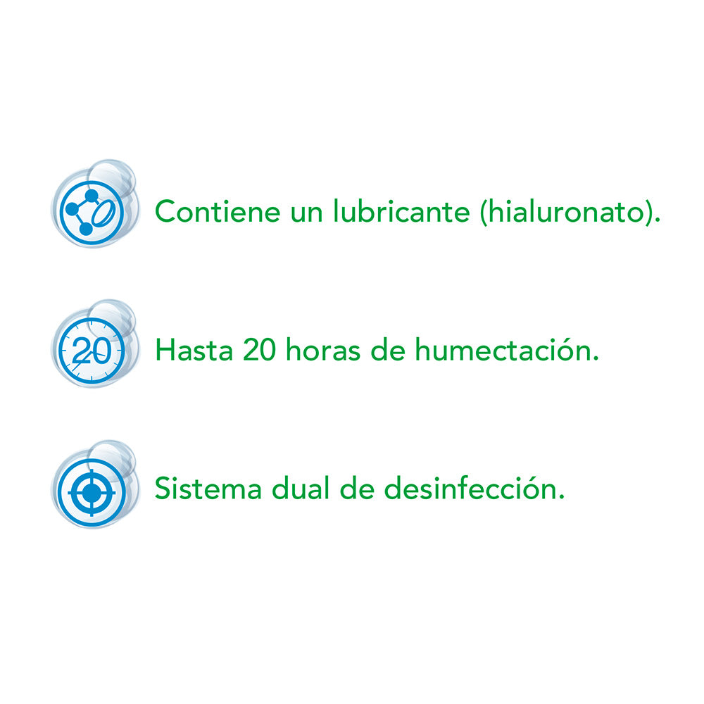 BioTrue 120ml, solución para lentes de contacto con hialuronato, 20 horas de hidratación y desinfección dual.