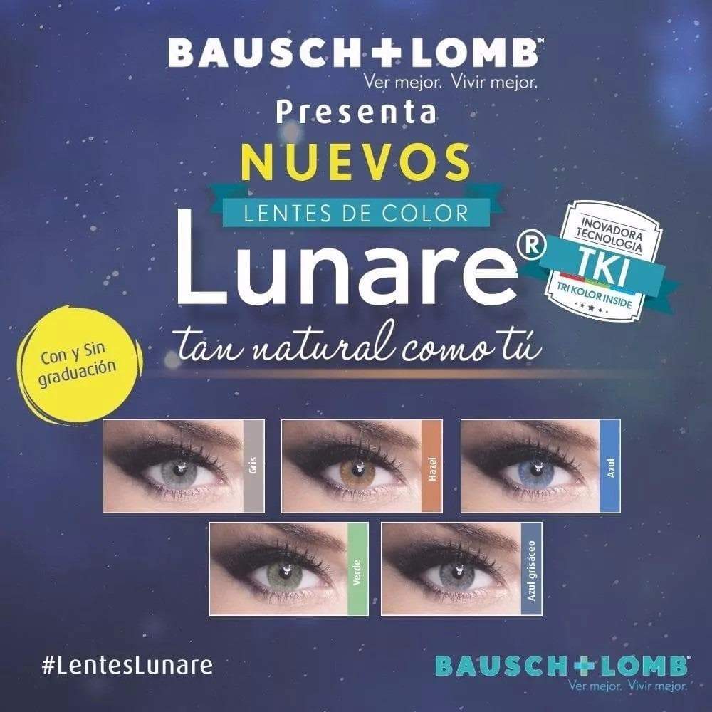 Bausch + Lomb presenta Lentes de Color Lunare con tecnología TKI, colores naturales: Gris, Hazel, Verde, Azul Claro, Azul Grisáceo.