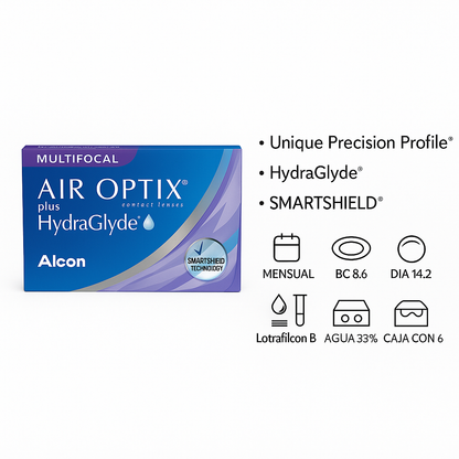 Air Optix Plus Hydraglyde Multifocal (6 Lentes de Contacto)