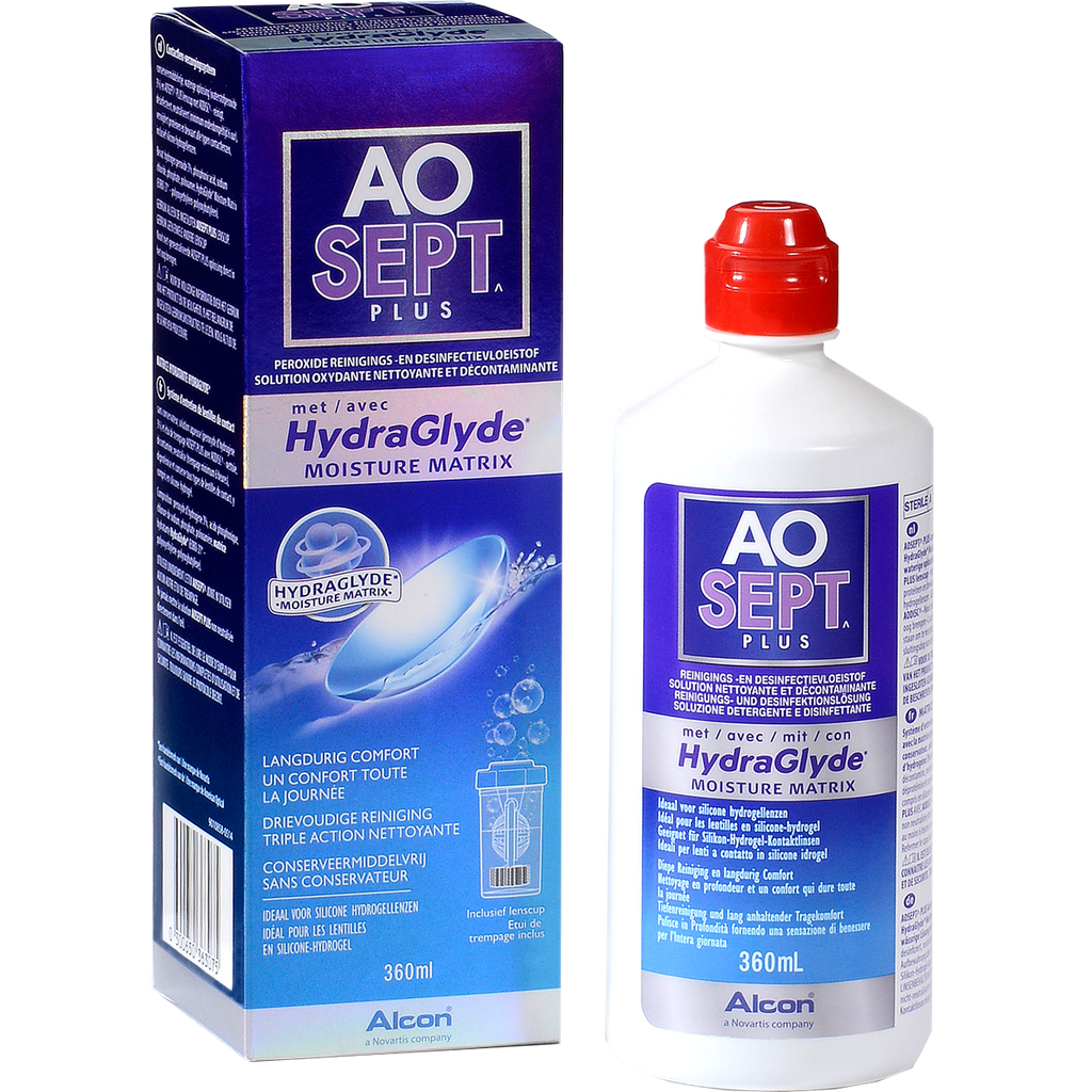 Aosept Plus Hydraglyde 360 ML - Solucion Limpiadora y Desinfectante - Lentematic.com